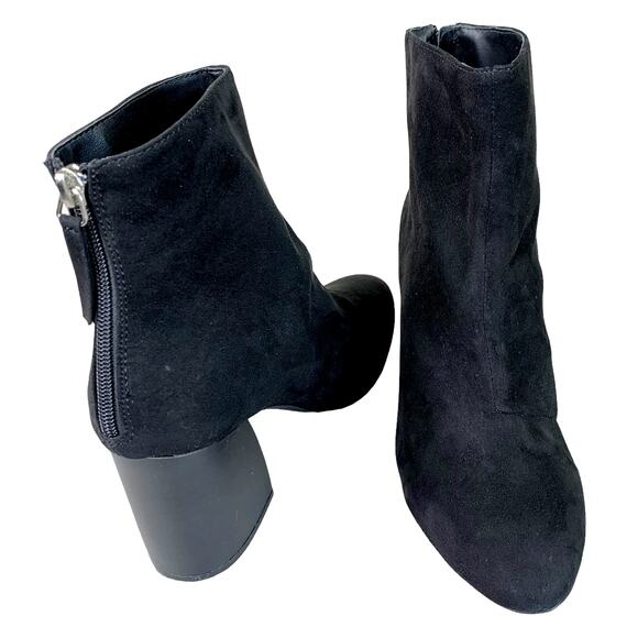 Qupid Vegan Suede Ankle Booties Back Zipper Block High Heel Women Size 9 Black - Picture 1 of 12